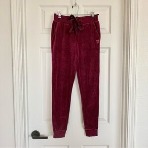 ❤️ VS Wine Red Kir Velour Jogger Pants with Satin Bow Tie and Side Pockets